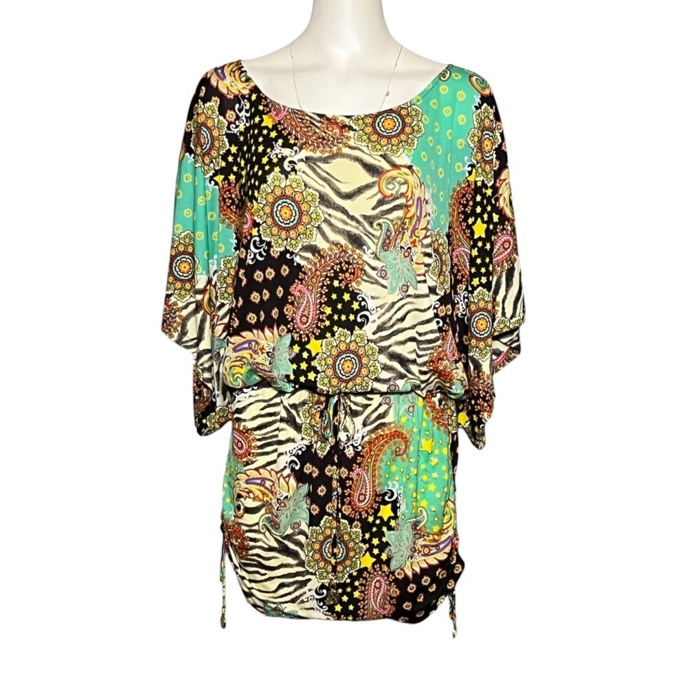 Luli Fama South Beach Mini Dress Swim Coverup Jungle Paisley Zebra Size Small